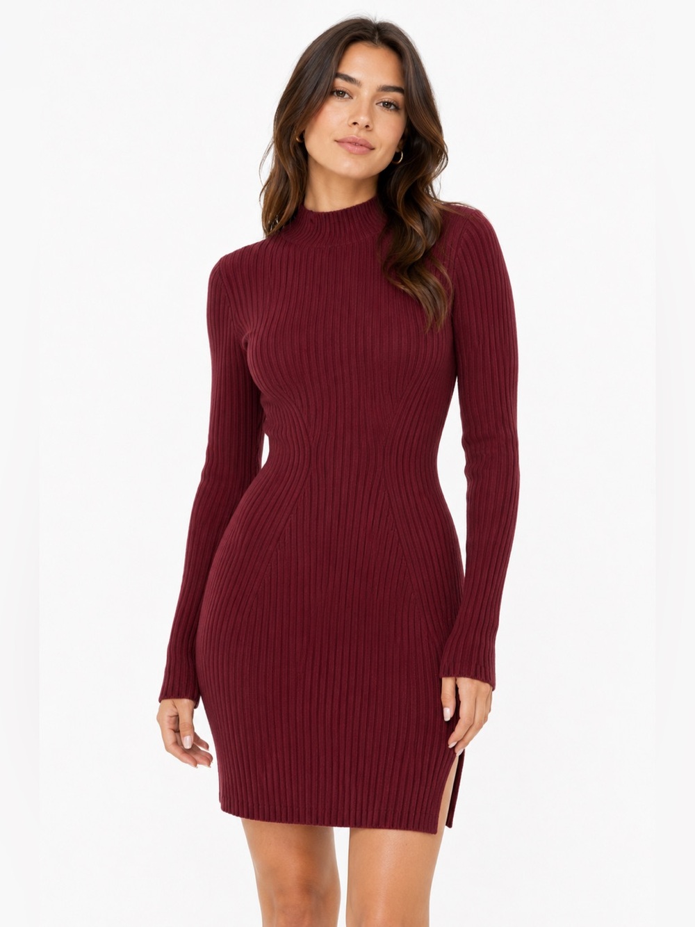 Y2K Vintage Hollister Ribbed Knit Bodycon Dress (Burgundy/Wine) Size Small